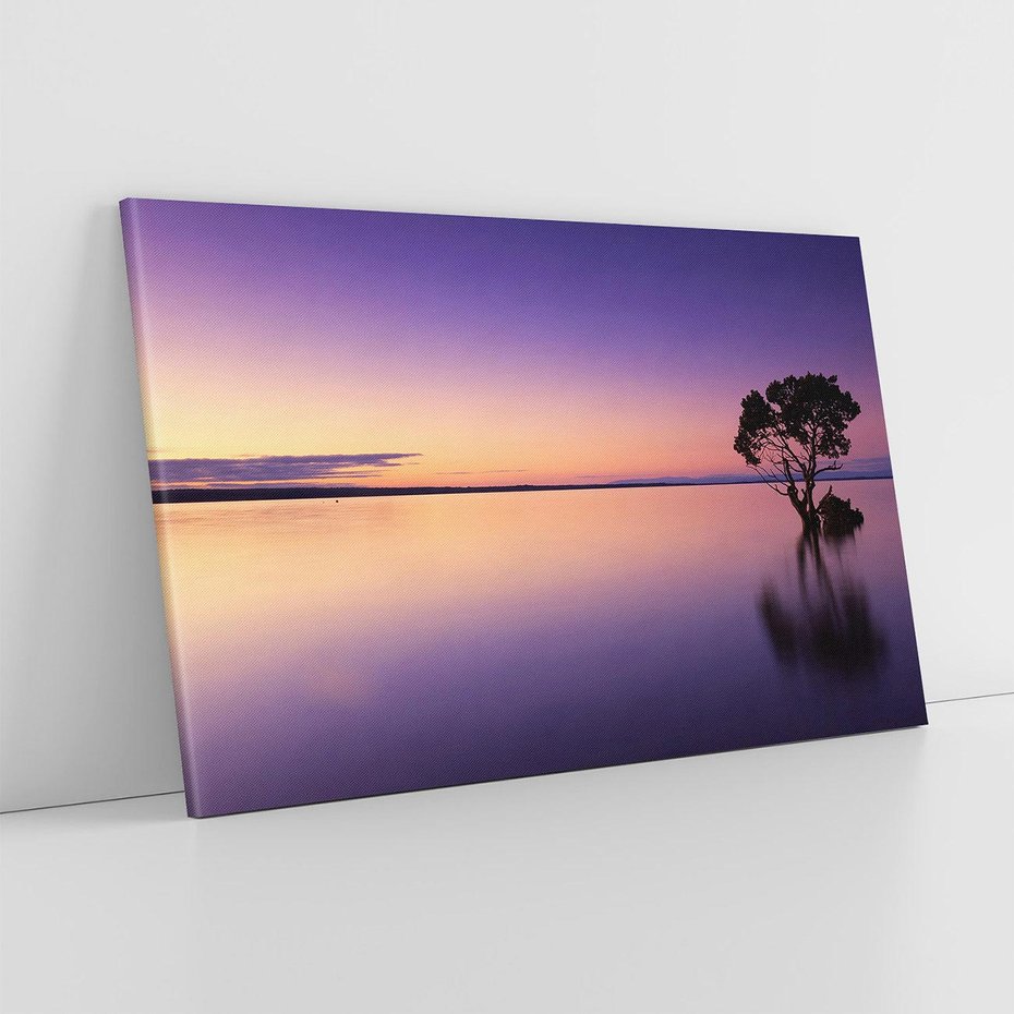 Obraz na płótnie 100x70 - Jezioro wśród drzew o zachodzie - jezioro, drzewo