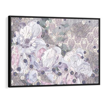 Obraz w ramie 70x50 - Malowane oddechy istnienia - pomieszane tekstury, kwiatowe elementy - rama czarna