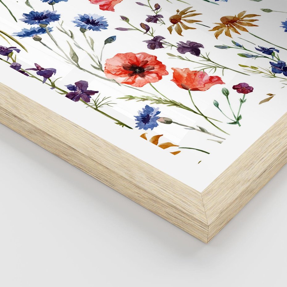Plakat w ramie 30x40 - Kwiatowe radości na łące - kwiaty, łączka - rama drewno