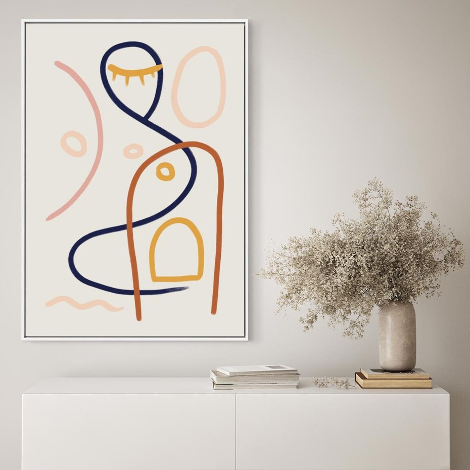 Obraz w ramie 70x100 - Mgnienie Oka - abstrakcja w stylu picasso, beżowe tło - rama biała