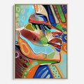 Obraz w ramie 70x100 - Kolorowe Wnętrza Kształtów - abstrakcyjny portret kobiety, twarz - rama drewno