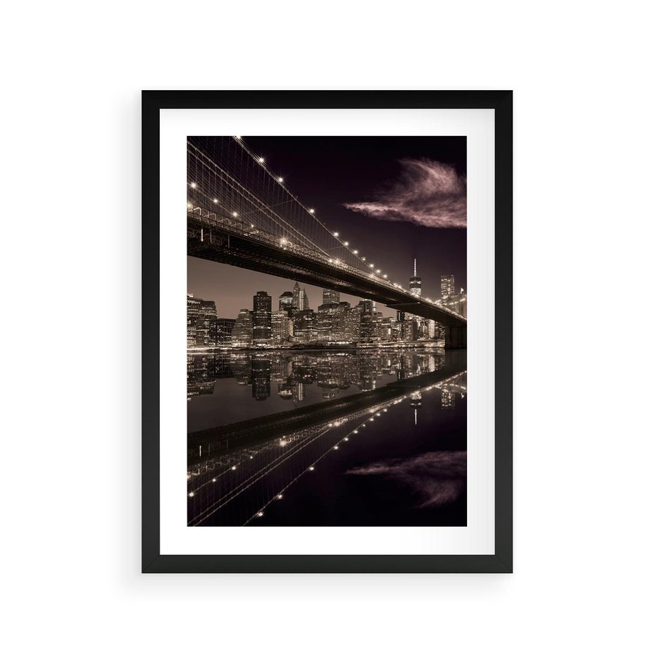 Plakat w ramie 30x40 - Most na nocnym horyzoncie - most, noc - rama czarna
