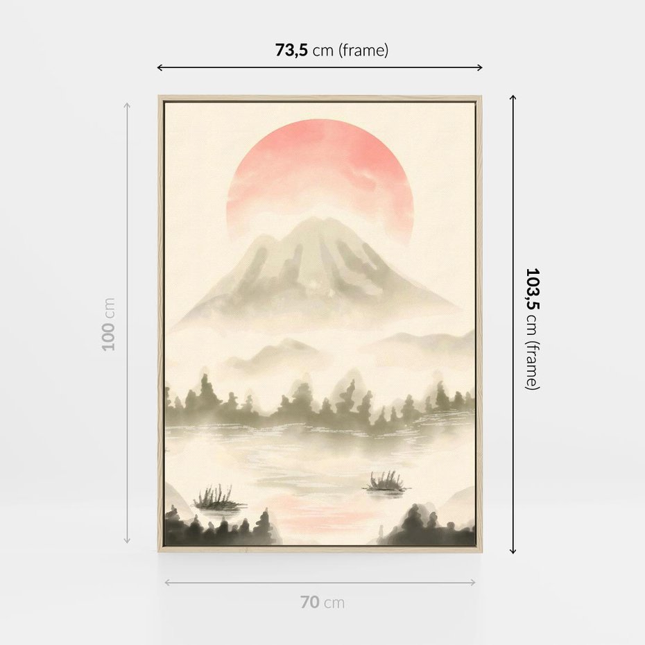 Obraz w ramie 70x100 - Przyroda Japonii - japońska akwarela, góry - rama drewno