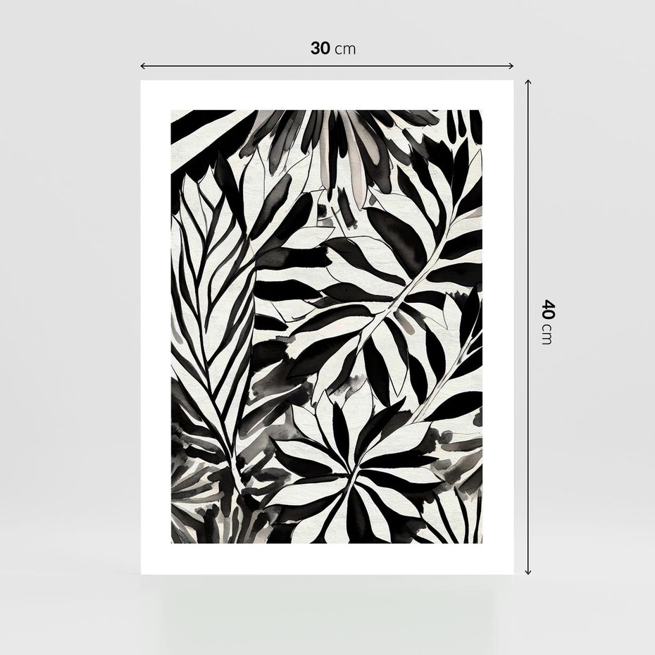 Plakat bez ramy 30x40 - Czarne Liście - akwarelowy obraz, czarno biały