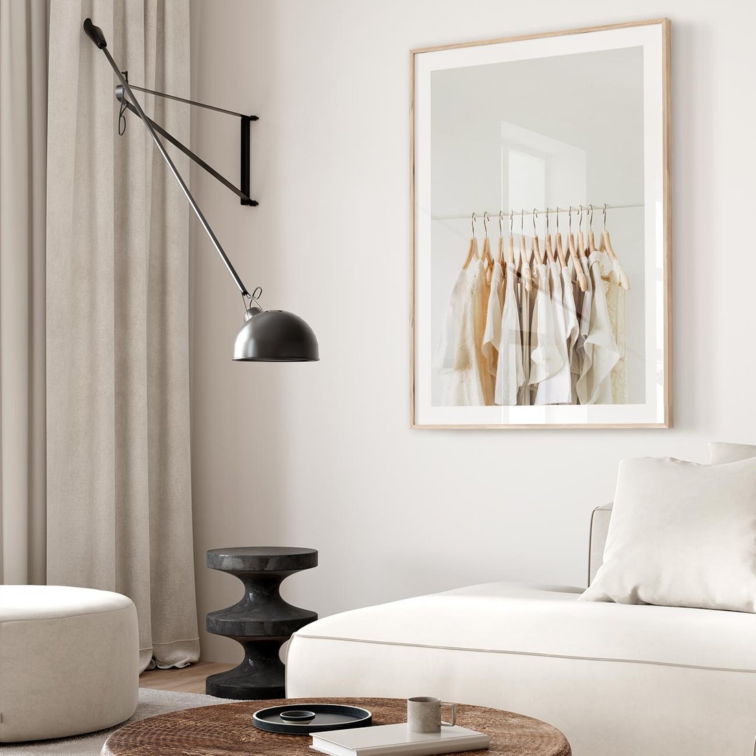 Plakat w ramie 30x40 - Elegancja Prostoty - ubrania, modowa fotografia - rama drewno