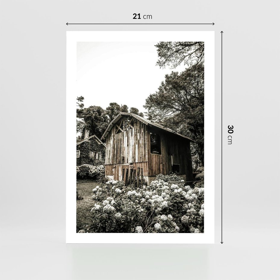 Plakat bez ramy 21x30 - Oaza Uroku: Drewniana Chatka i Ogród - domek, ogród