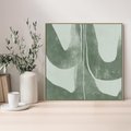 Obraz w ramie 50x50 - Nurtująca Kompozycja Zieleni - abstrakcyjne delikatne zielone linie, podobne do gałęzi kwiatów - rama drewno