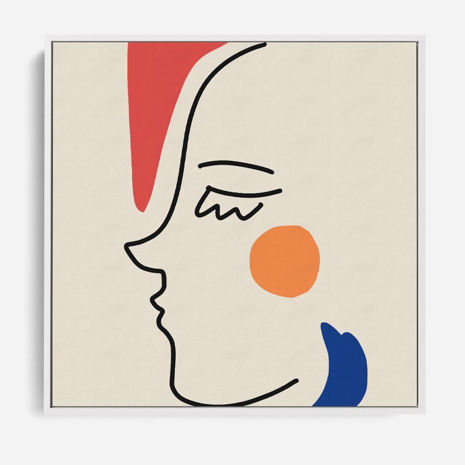 Obraz w ramie 50x50 - Impresje Kształtów - abstrakcyjny obraz, przypomina twarz - rama biała