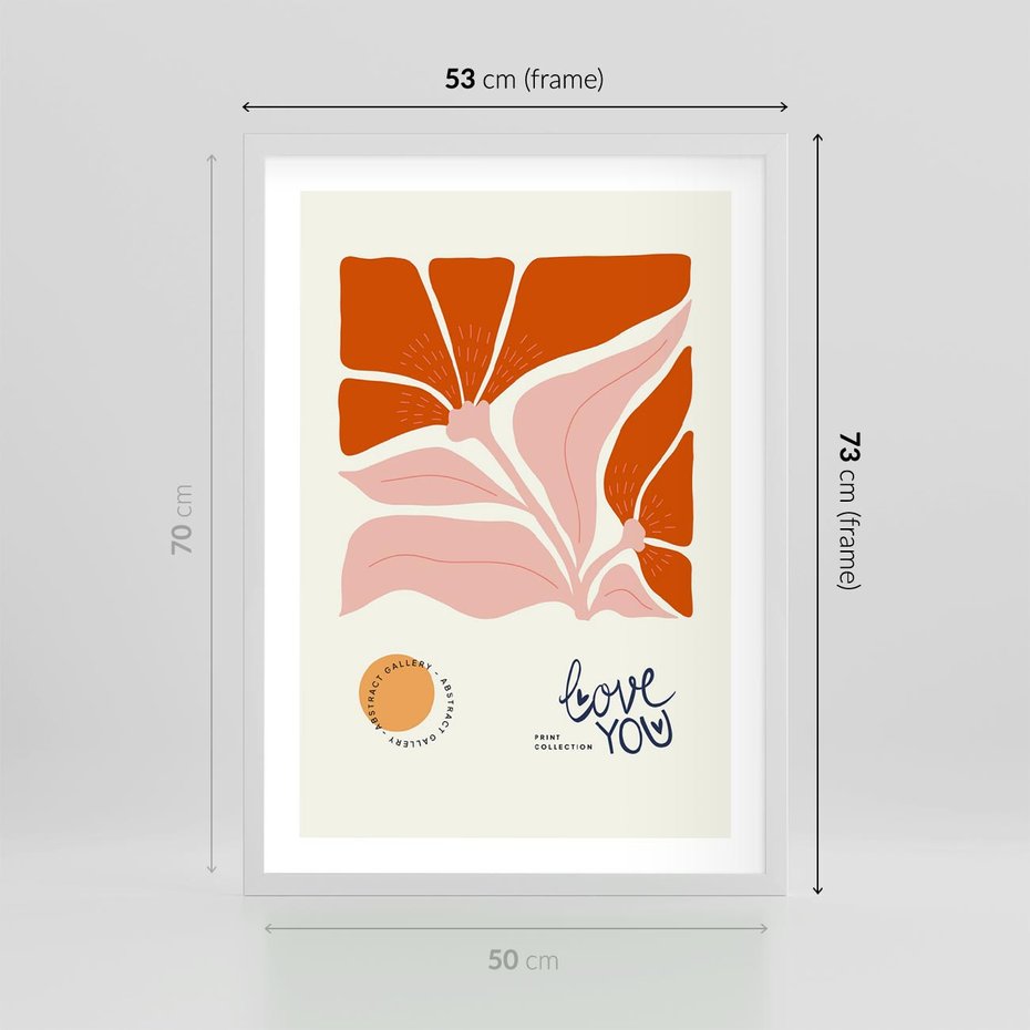 Plakat w ramie 50x70 - Miłość w Kwiatowym Sercu - kwiaty, miłość - rama biała