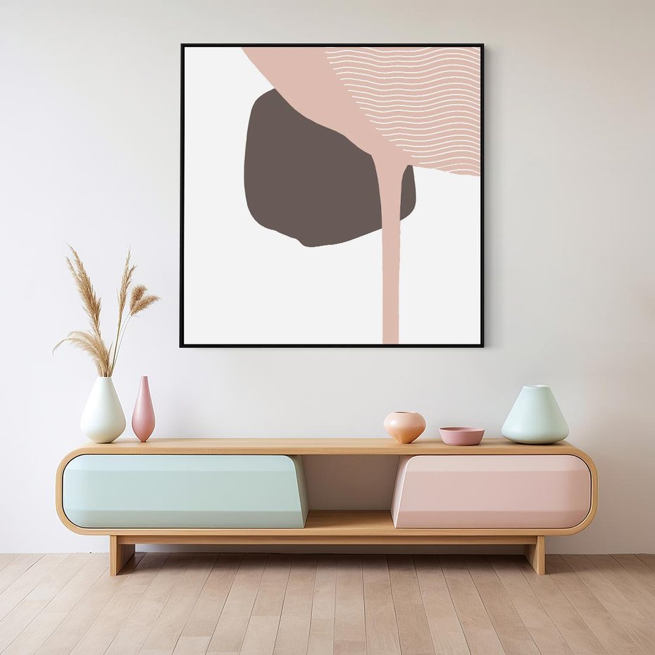 Obraz w ramie 50x50 - Wibracje Odbić Plam - abstrakcyjny obraz, rozlewające się plamy - rama czarna