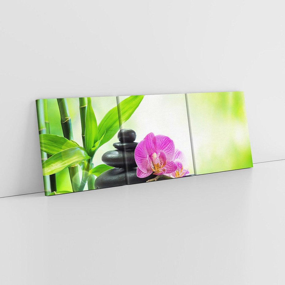 Obraz na płótnie 120x40 - Relaksujący świat SPA z kwiatami i bambusem - spa, kwiaty