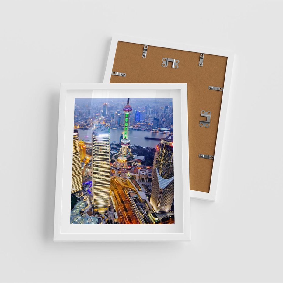 Plakat w ramie 40x50 - Wzgórza Mieściny - wieżowce, miasto - rama biała