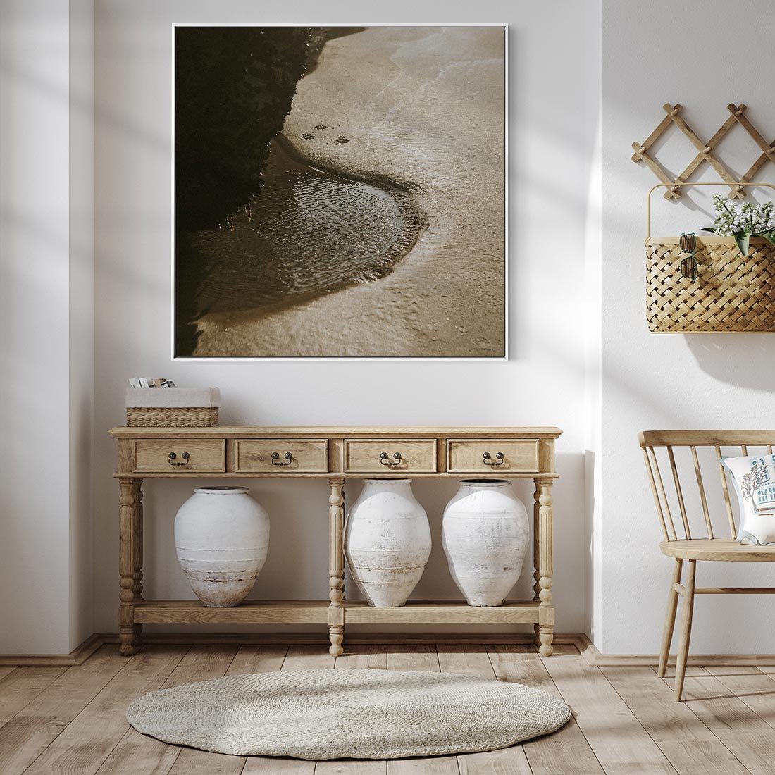 Obraz w ramie 50x50 - Relaksujący Raj - plaża, morze - rama biała