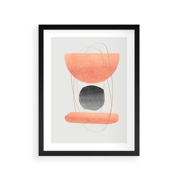 Plakat w ramie 50x70 - Abstrakcyjne Plamy z Złotymi Liniami - abstrakcja, boho plamy - rama czarna