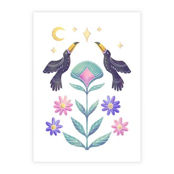 Plakat bez ramy 50x70 - Przenikająca Dżungla - boho plakat, tukany