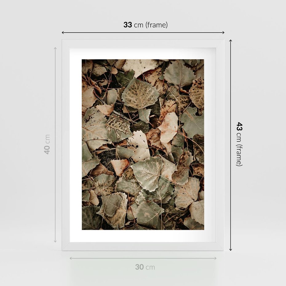 Plakat w ramie 30x40 - Magia Jesiennych Liści - liście, suche liście - rama biała