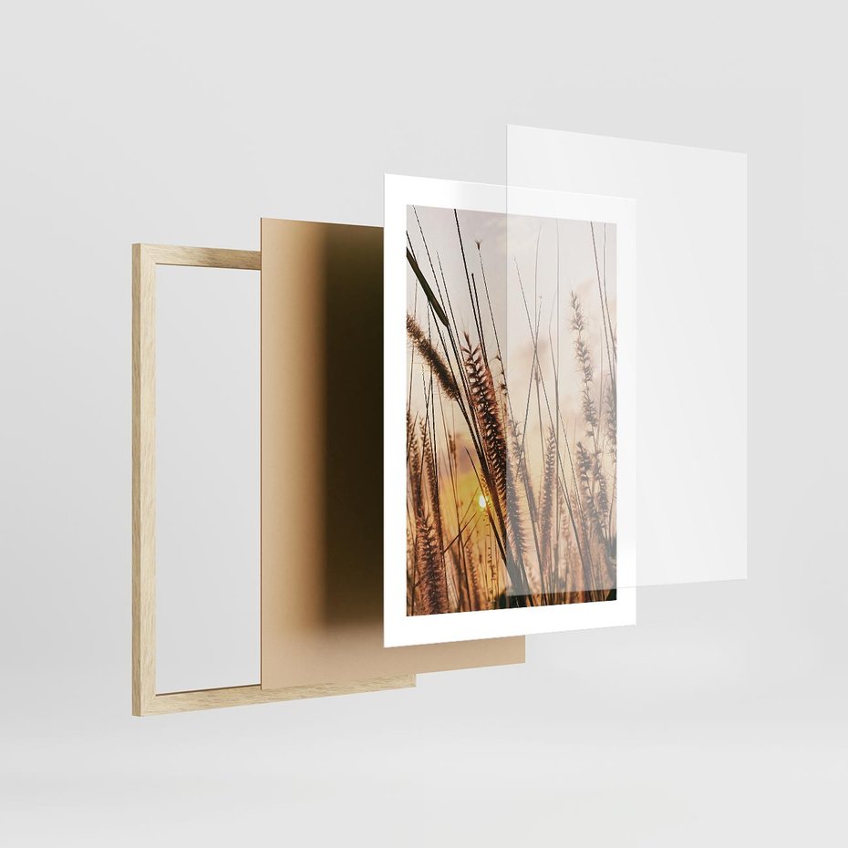 Plakat w ramie 30x40 - Malownicza Łąka z Trawam - trawy, łąka - rama drewno