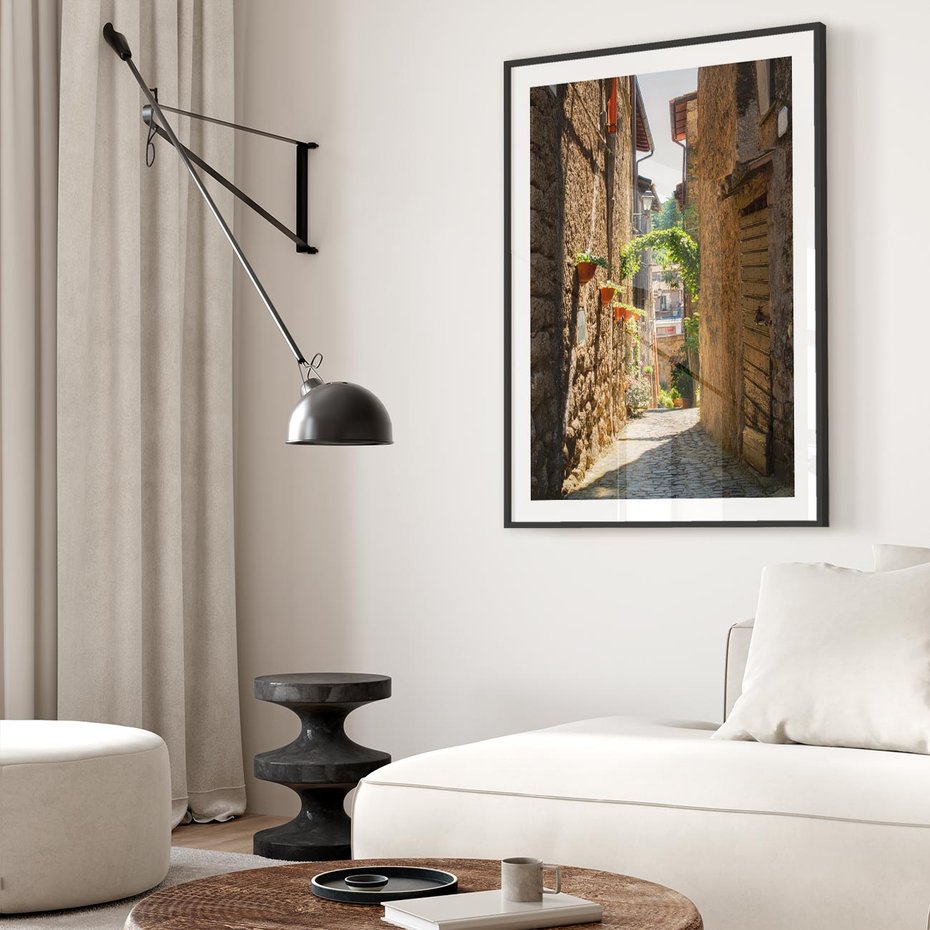 Plakat bez ramy 21x30 - Włoska uliczka w perspektywie - Włochy, uliczka