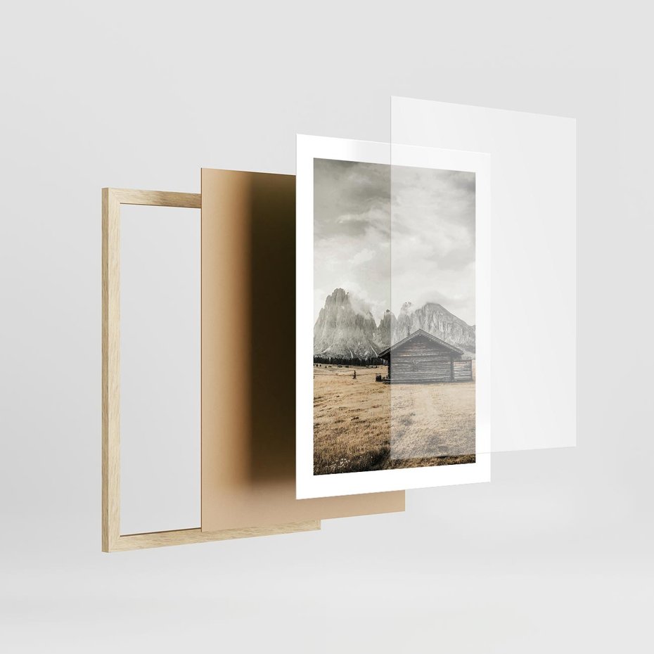 Plakat w ramie 30x40 - Surowa Przestrzeń i Górski Ustronny Azyl - chatka w górach, góry - rama drewno