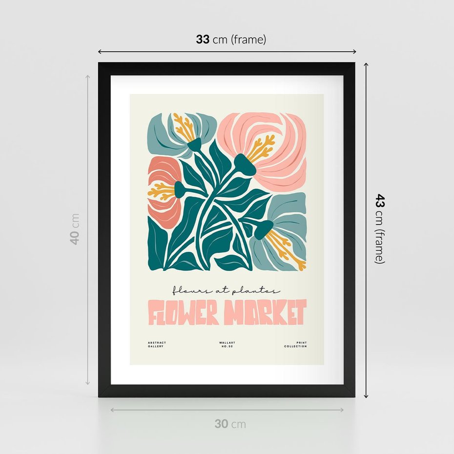 Plakat w ramie 30x40 - Taniec Kształtów - kwiaty, abstrakcyjna kompozycja - rama czarna