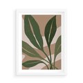 Plakat w ramie 50x70 - Nowoczesność Natury: Plakat z Zielonymi Liśćmi - nowoczesny plakat, beż - rama biała
