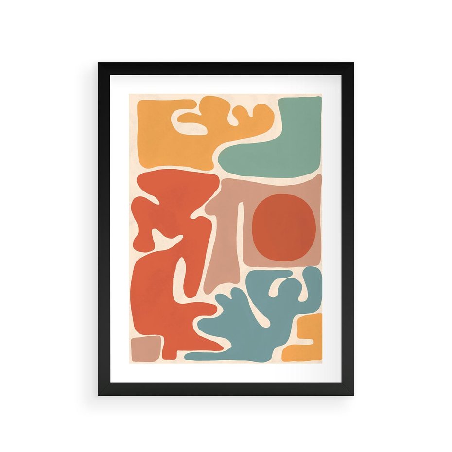 Plakat w ramie 30x40 - Pastelowa Symfonia Kształtów - abstrakcyjne kolorowe formy, pastelowe kolory - rama czarna