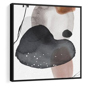 Obraz w ramie 50x50 - Impresje Harmonii - abstrakcyjne plamy akwarelowe, czarny szkic - rama czarna