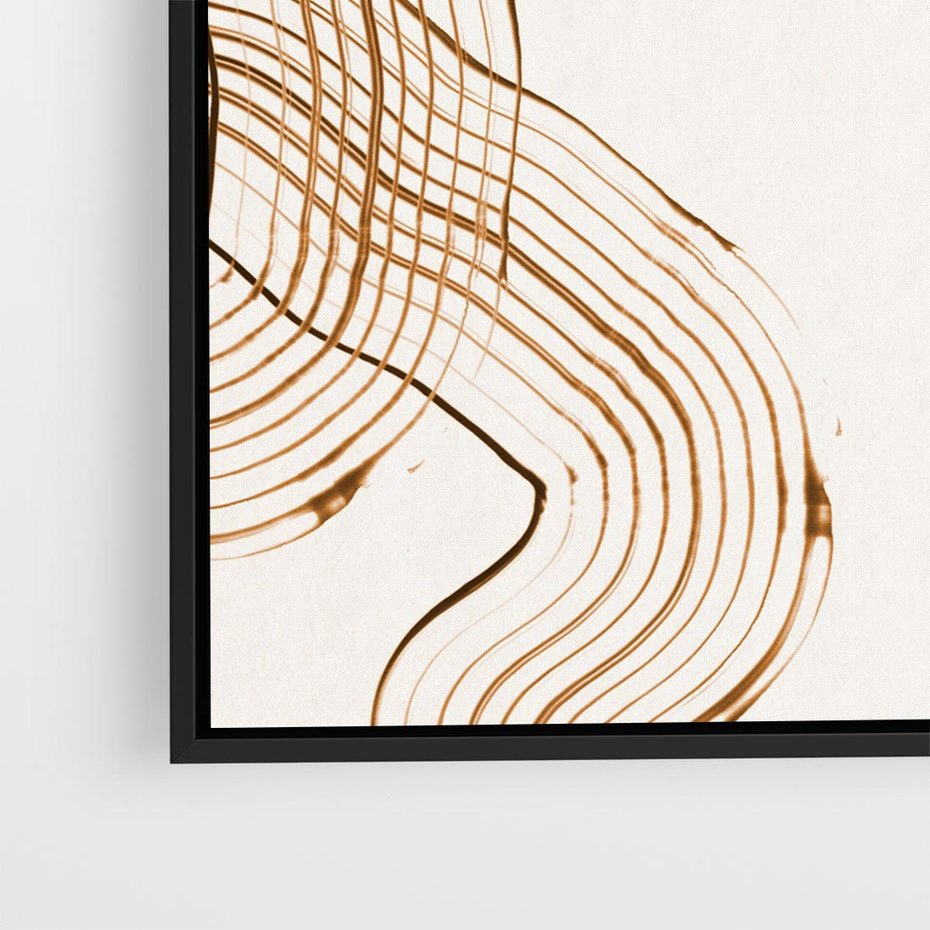 Obraz w ramie 50x50 - Ścieżki pędzla i myśli - minimalistyczna kompozycja, abstrakcyjne brązowe linie na białym tle - rama czarna