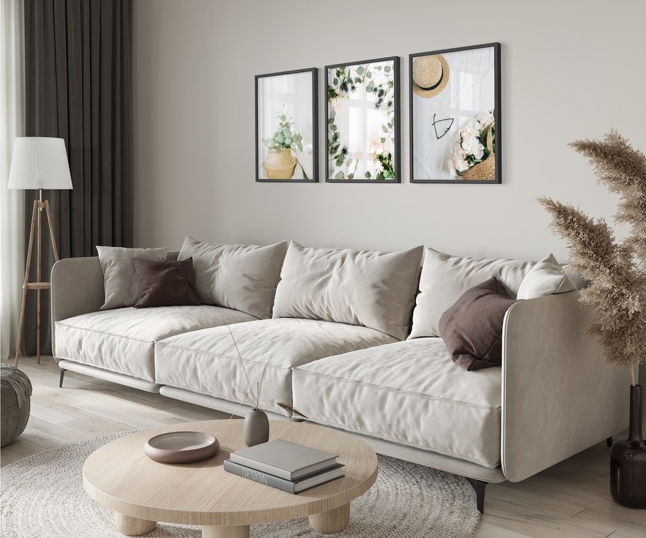 Zestaw obrazy w ramie 30x40 galeria - Kwiaty, koszyk, minimalizm, prostota - rama czarna