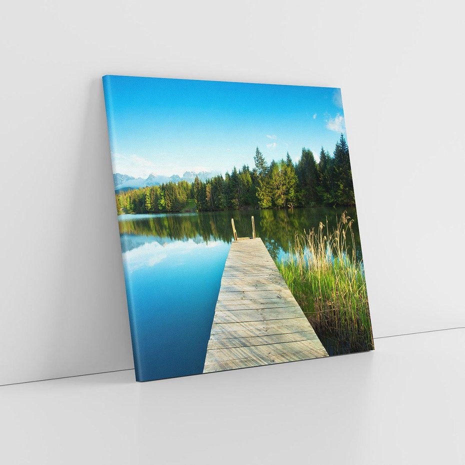 Obraz na płótnie 40x40 - Jezioro w lesie: Ucieczka do natury - jezioro, las