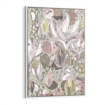 Obraz w ramie 70x100 - Pejzaże zatajonej duszy - połączenie tekstur, roślinne motywy - rama biała