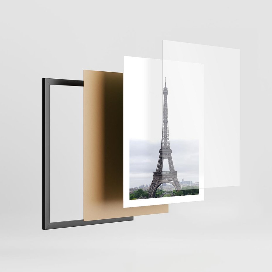 Plakat w ramie 50x70 - Eiffla w mglistym świetle - Eiffla, Paryż - rama czarna