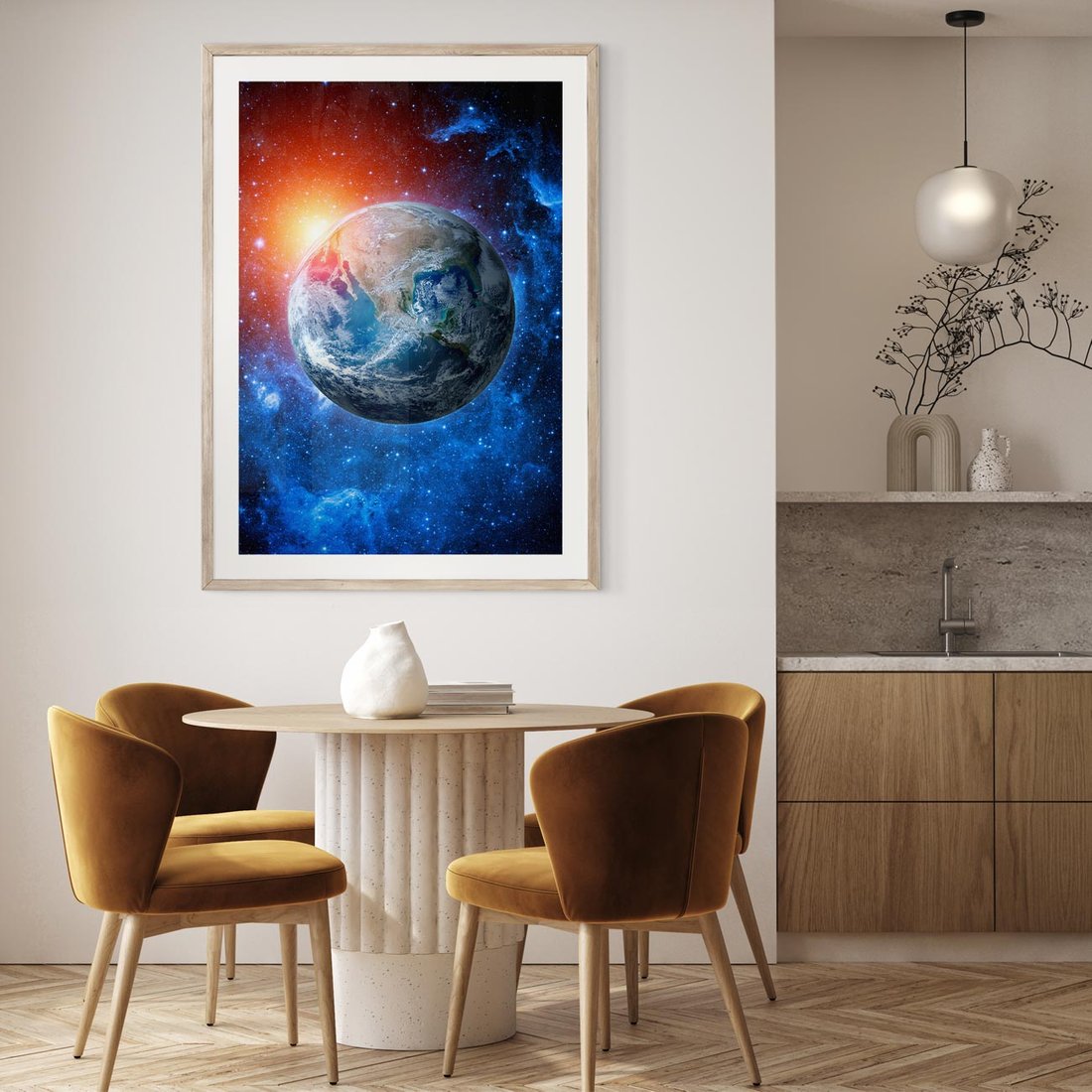 Plakat w ramie 40x50 - Planeta w nieskończoności - ziemia, kosmos - rama drewno