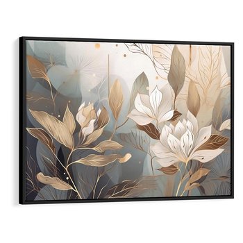 Obraz w ramie 100x70 - Ekspresjonistyczny deszcz uczuć - grafika, złote kwiaty - rama czarna