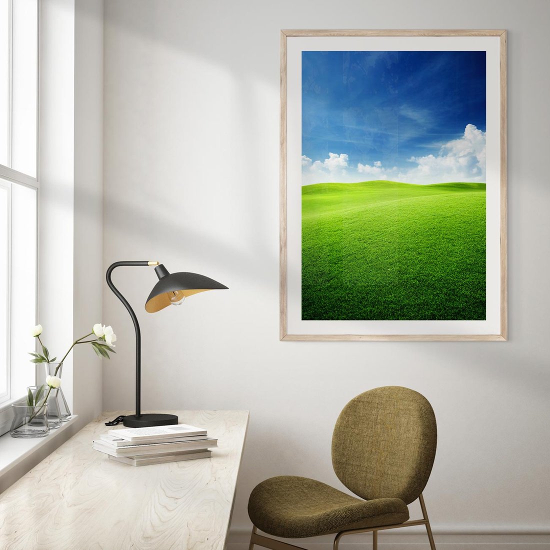 Plakat w ramie 40x50 - Łąka pod Niebem - łąka, niebo - rama drewno