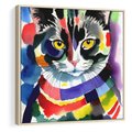 Obraz w ramie 80x80 - Koci Przyjaciel - abstrakcyjny obraz, akwarela - rama drewno