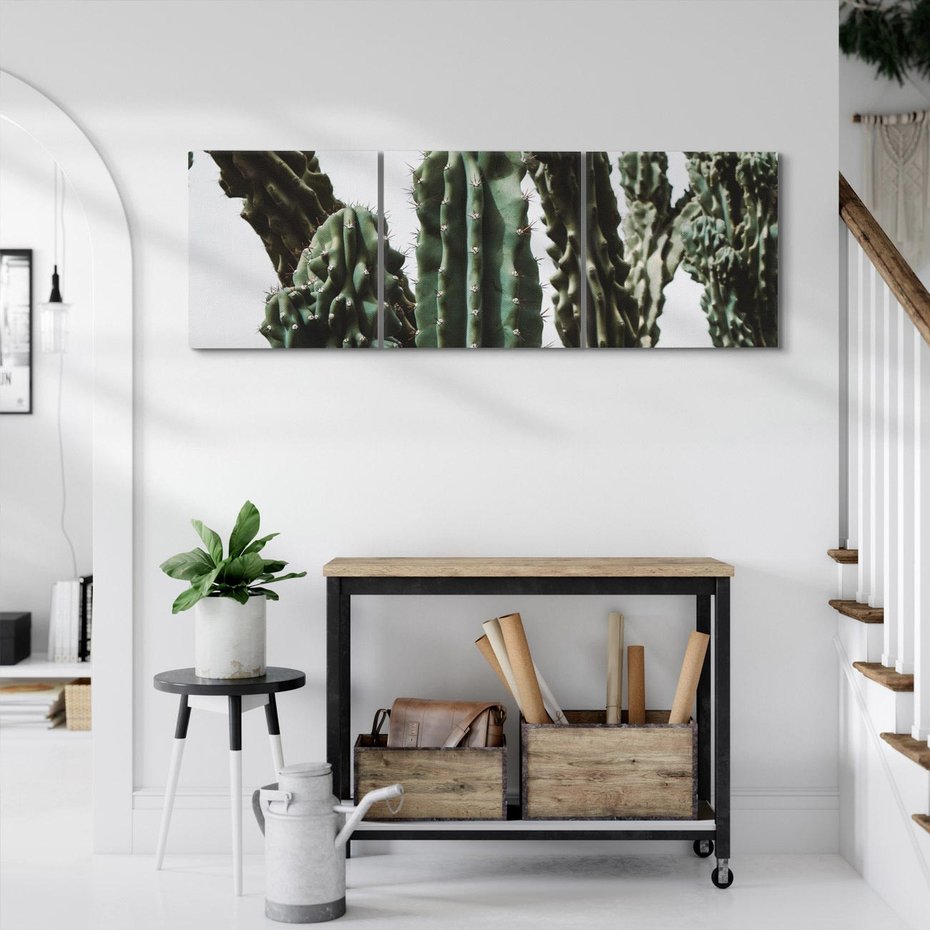 Obraz na płótnie 120x40 - Boho oaza wśród kaktusów - kaktusy, pustynia