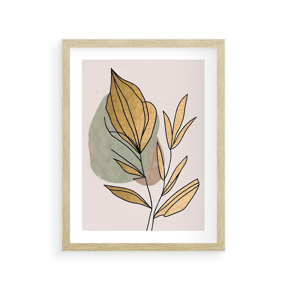 Plakat w ramie 30x40 - Rozkwitające Wnętrza Światła - abstrakcyjny obraz boho, liście - rama drewno