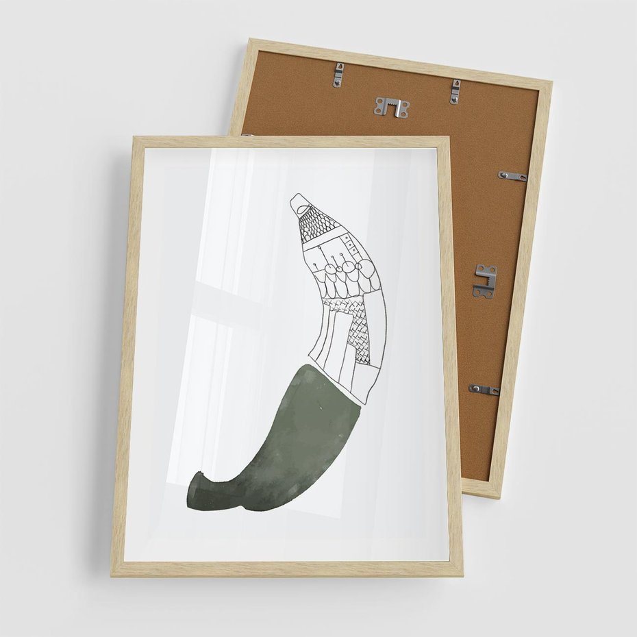 Plakat w ramie 50x70 - Rozkwitające Barwy Akwareli - minimalistyczny plakat, banan - rama drewno