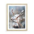 Plakat w ramie 50x70 - Zimowy Urok Natury - gałązki pod śniegiem, natura - rama drewno
