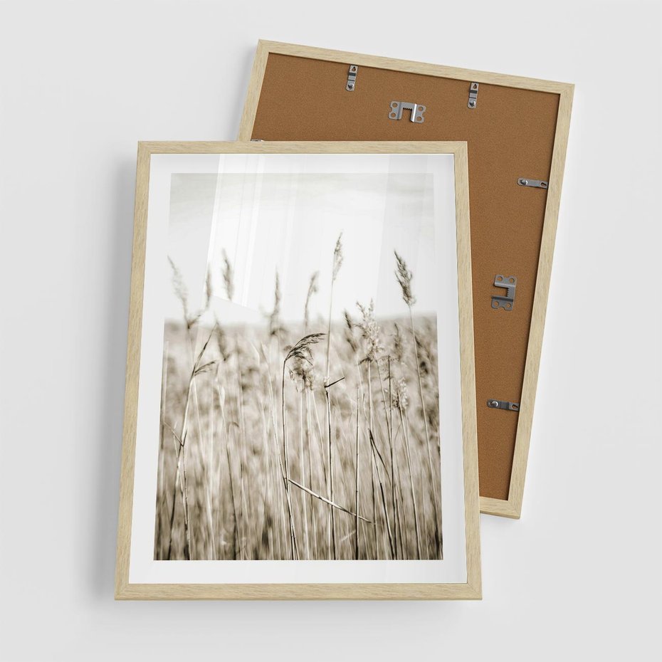 Plakat w ramie 50x70 - Nostalgiczny Pejzaż - suche trawy, pole - rama drewno