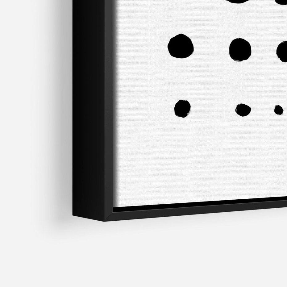 Obraz w ramie 70x100 - Refleksje Światła - minimalistyczna kompozycja, czarne kropkina białym tle - rama czarna