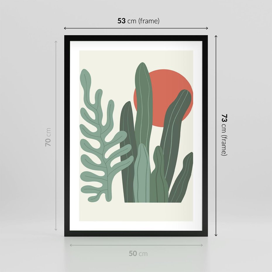 Plakat w ramie 50x70 - Graficzna Harmonia: Liście i Rośliny na Plakacie - liście, grafika - rama czarna
