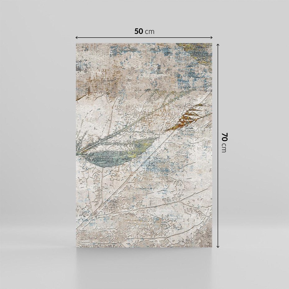 Obraz na płótnie 50x70 - Betonowe Wspomnienia Liści - odciski w betonie, odbitki