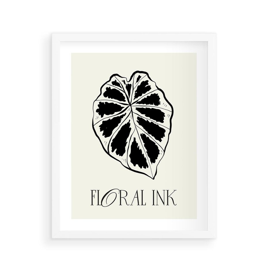 Plakat w ramie 40x50 - Zapisane na liściach wspomnienia - liść, czarny kontur na jasnym tle - rama biała