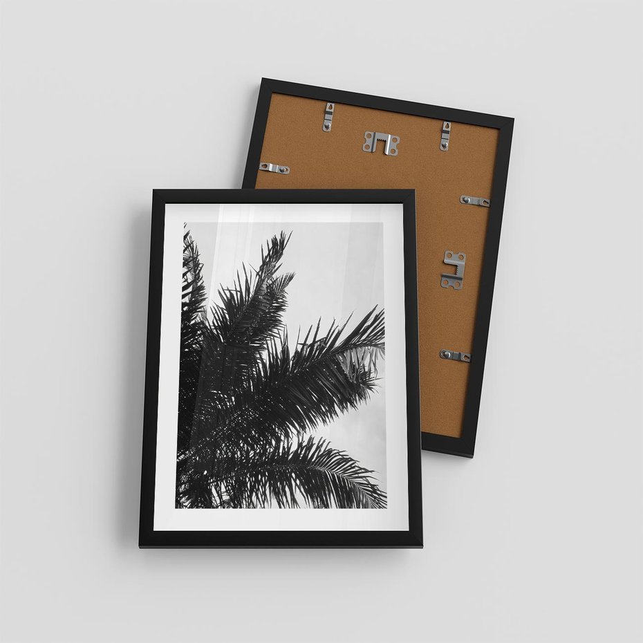 Plakat w ramie 30x40 - Czas Zapomnienia - palmy, czarno biała fotografia - rama czarna