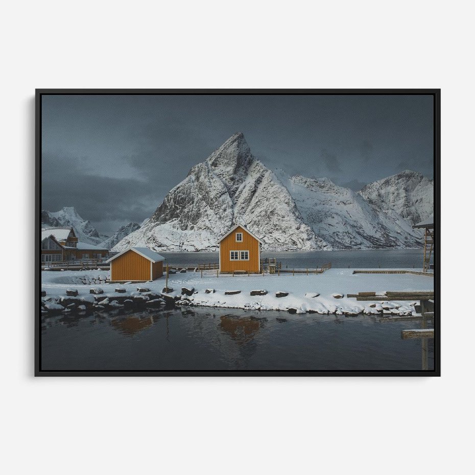 Obraz w ramie 70x50 - Minimalizm i Urok Natury - skandynawskie, domki - rama czarna