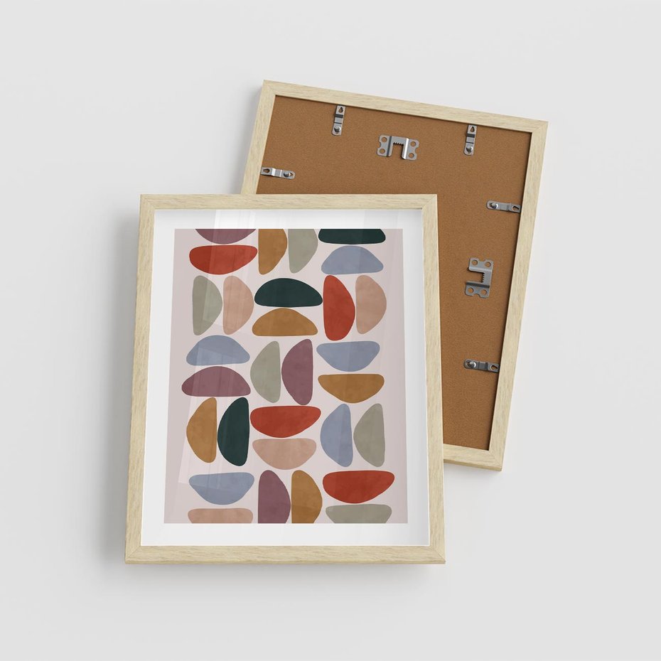 Plakat w ramie 40x50 - Kolorowe Echo Boho - abstrakcyjny obraz, geometryczna kompozycja - rama drewno