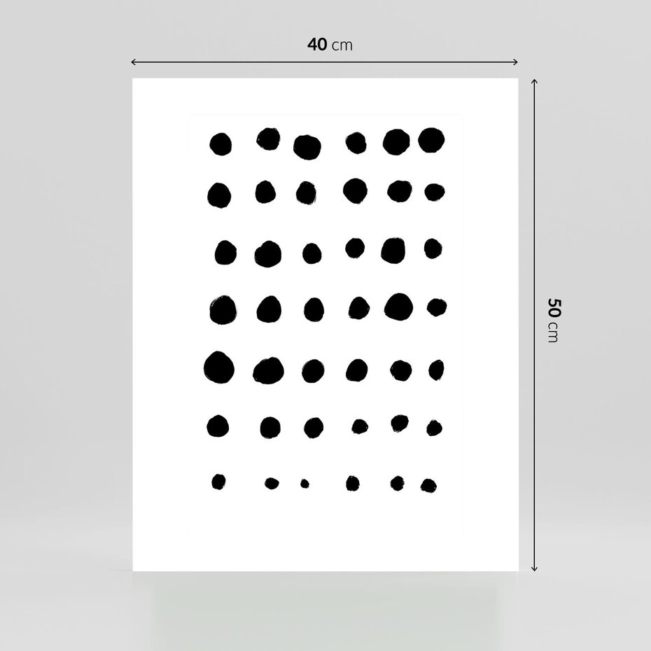 Plakat bez ramy 40x50 - Refleksje Światła - minimalistyczna kompozycja, czarne kropkina białym tle