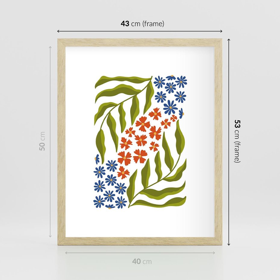 Plakat w ramie 40x50 - Splątane Granice - kwiaty, sztuka nowoczesna - rama drewno